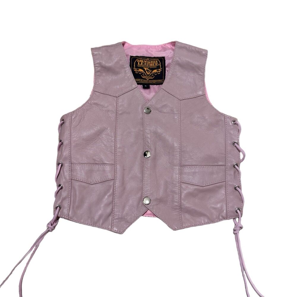Girls Leather Vest Biker Three Snap Motorcycle Vest Pink Milwaukee Leather Small